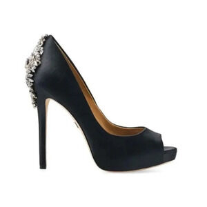 BADGLEY MISCHKA- WOMEN'S KIARA EMBELLISHED PEEP-TOE PUMP- BLACK…Size 5.5M
